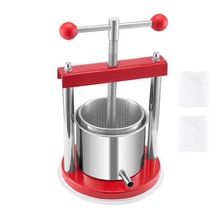 0.44 Gal/1.65L Fruit Wine Press, 2 Stainless Steel Barrels, Manual Juice Maker, Cider Apple Grape Tincture Honey Olive Oil Making Press with T-Handle for Outdoor Kitchen Home