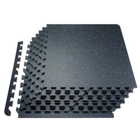 0.56 Inch Thick Gym Floor Mats, 25 Tiles Rubber Top with EVA Foam, 25" x 25" Gym Flooring Workout Mats with 100sq.ft Coverage, Interlocking Puzzle Gym Mats for Gym, Home, Garage, Black & Blue