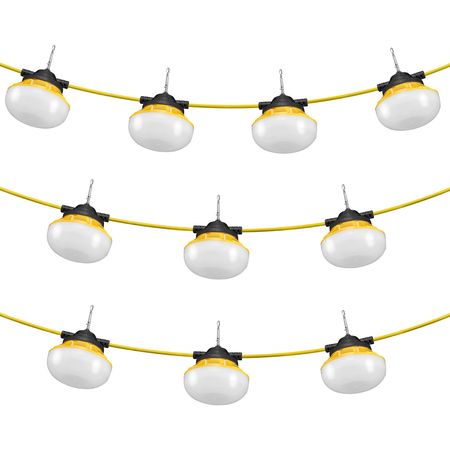 100FT Construction String Lights, 100W 10000LM, 10PCs String Work Light, 5000K, IP65 Waterproof, with Hanging Hooks, for Construction Site, Temporary Lighting Indoor & Outdoor, ETL Listed