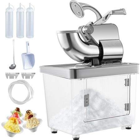 110V Commercial Ice Crusher 440LBS/H, ETL Approved 300W Electric Snow Cone Machine with Dual Blades, Stainless Steel Shaved Ice Machine with Safety On/Off Switch for Family, Restaurants, Bars