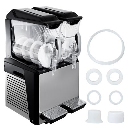 110V Slushy Machine 20L Double Bowl Margarita Frozen Drink Maker 900W Automatic Clean Day and Night Modes for Supermarkets Cafes Restaurants Snack Bars Commercial Use