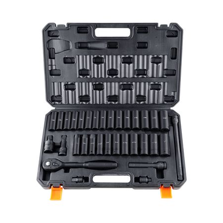 1/2" Drive Impact Socket Set, 33 Piece Socket Set SAE 3/8"-1" and Metric 10-24mm, 6 Point Cr-V Alloy Steel for Auto Repair, Easy-to-Read Size Markings, Rugged Construction, Includes Storage Case