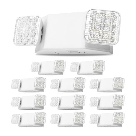 12 Pack Emergency Lights for Business, with Battery Backup, Commercial LED Emergency Exit Lighting Fixtures, AC 120/277V, with Two Square Head Adjustable, 90-Minute Backup, for Business, White