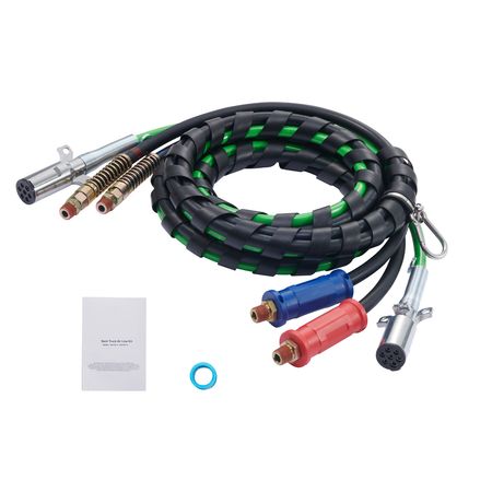 12FT Semi Truck Air Lines Kit, 3-in-1 Air Hoses & ABS Power Line for Semi Truck Trailer Tractor, 7-Way Plug Electrical Cord Cable and Rubber Air Lines Hose Assembly Kit with Hook & Teflon Tape