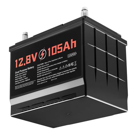 12V 105Ah Dual Purpose LiFePO4 Lithium Battery, 1000 CCA Group 24, Lithium-ion Starter Battery Plus Deep Cycle, Built-in Smart BMS, Car Start-Stop, for Automotive, Trolling Motor, Marine, RV