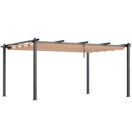 12'x16' Outdoor Retractable Pergola with Canopy, Aluminum Pergola with Retractable Canopy, Modern Pergola with Sun Shade Canopy for Patios, Gardens, Decks, Backyards (Beige)