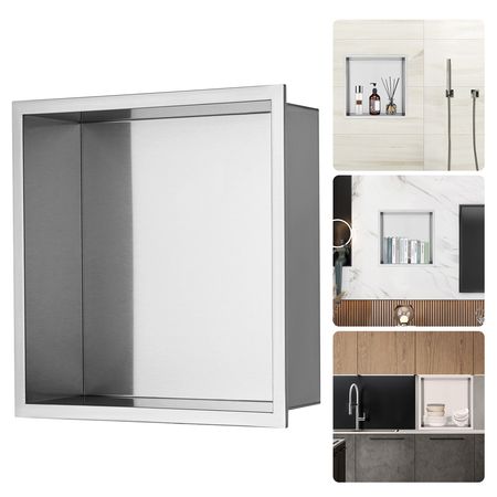 13"x13" No Tile Shower Niche 304 Stainless Steel, Wall-Inserted Niche Recessed Double Shelves, Sealed Waterproof Rust-Resistant Modern Niche for Shower Bathroom Soap Storage, Silver