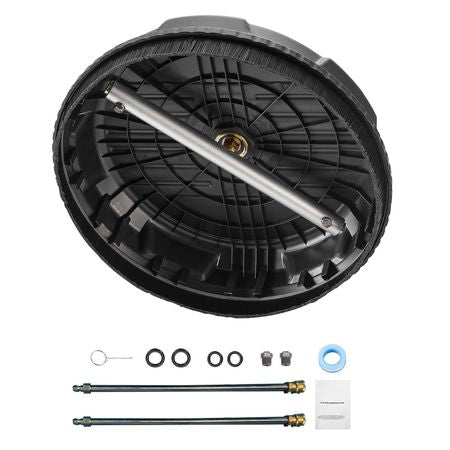 15" Pressure Washer Surface Cleaner, Plastic Pressure Washer Attachments with 4 Wheels, 4000 Max PSI, 1/4 Quick Connector, 2 Spray Nozzles, 2 Extended Wands for Driveway, Sidewalk, Patio, Deck