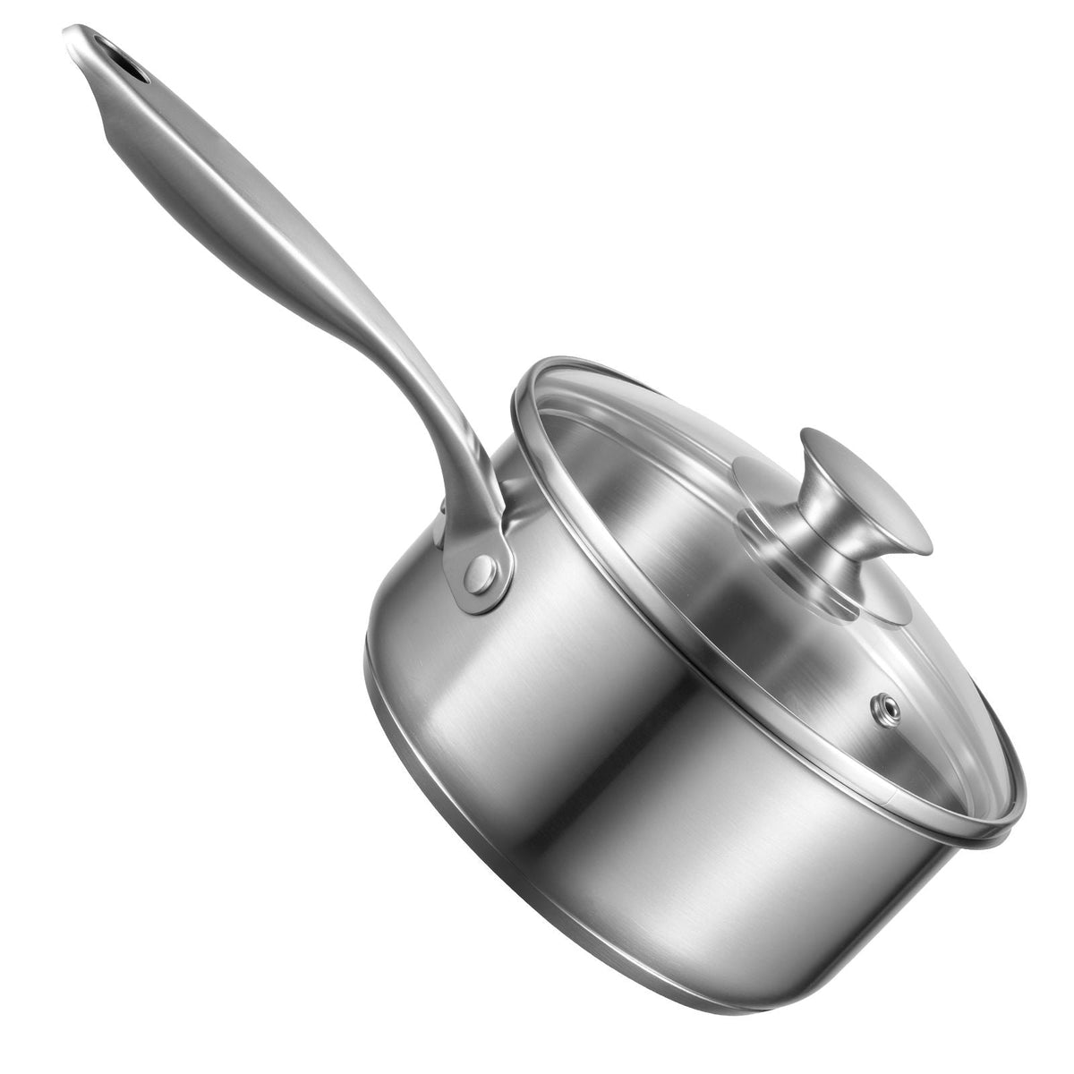 1.5 QT Saucepan with Steamer, Stainless Steel Saucepan with Glass Lid, Multipurpose Nonstick Stainless Steel Sauce Pot with Ergonomic Handle, Friendly for Oven, Dishwasher, Induction Cooker