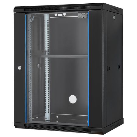 15U Wall Mount Network Cabinet, 500 lbs Max. Ground Load Capacity, Server Rack Cabinet Enclosure with Locking Tempered Glass Door, Side Panels, Q235 Carbon Steel, for IT Equipment, A/V Devices