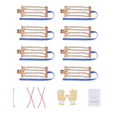 16 PCS Thickened Snow Chains, Tire Traction Wheel Chains for Tire Width 8-8.8 in /205-225 mm, Manganese Alloy Steel Emergency Tire Chains for Cars, Pickups, SUVs, and Trucks