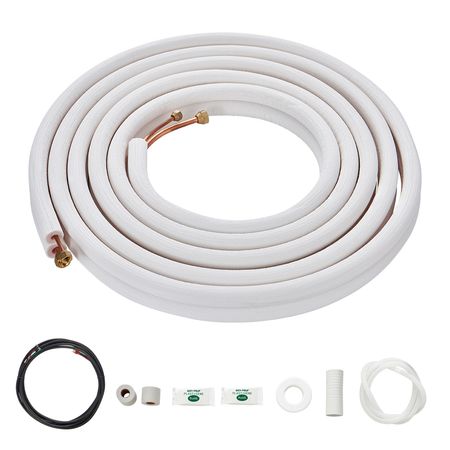 16FT Mini Split Line Set, 1/4" & 1/2" O.D Copper Pipes Tubing and Triple-Layer Insulation, for Air Conditioning or Heating Pump Equipment & HVAC with Rich Accessories (18ft Connection Cable)