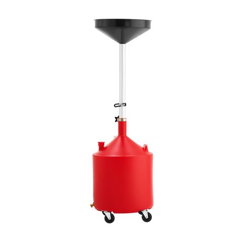 18 Gallon Waste Oil Drain Tank, Industrial Fluid Drain Tank with Adjustable Funnel Height, Portable Oil Drainer with Wheels, Fluid Fuel Transfer Drainage for Auto Repair Shops, Garages, Red