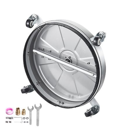 18" Pressure Washer Surface Cleaner, Stainless Steel Pressure Washer Attachments with 4 Wheels, 4000 Max PSI, 3/8 Quick Connector, 2 Spray Nozzles, Dual Handle, for Concrete, Patio, Sidewalk