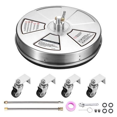 18" Pressure Washer Surface Cleaner w/ Wheels, Stainless Steel Concrete Cleaner 4000 Max PSI , 1/4" Quick-Connect Connector w/ 2 Extension Wand, Heavy Duty Power Washer For Floor Driveway, Patio