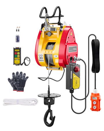 2-in-1 Electric Hoist Winch, 1100 lbs Capacity, 1800W Portable Power Winch, 98 ft Lifting Height, 36 ft/min with Wire and Wireless Remote Control, for Garage, Warehouse, Factory Lifting Towing