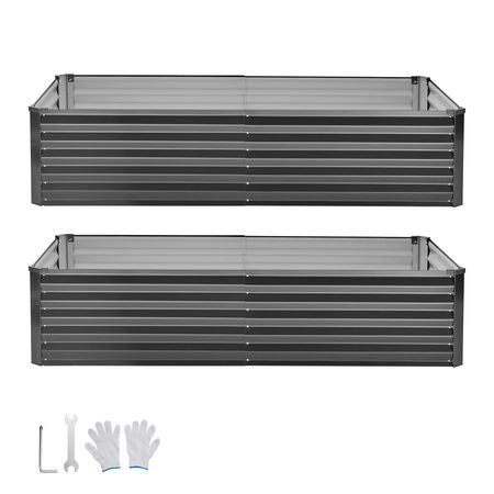 2 Pack Galvanized Raised Garden Beds, 6.67 x 3.35 x 1.51 ft, Rectangular Metal Planter Boxes Kit Outdoor, Elevated Planting Box with Gloves, Alu-Zinc, for Growing Flowers Vegetables, Dark Gray