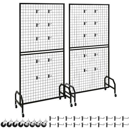 2 Packs Grid Wall Panels, 2.9 x 5.9 ft Wire Grid Panels Display Rack, Movable Art Display Shelf with Wheels and 10 Hooks, Black Carbon Steel Gridwall for Craft Show, Decor, Storage, Notice Board
