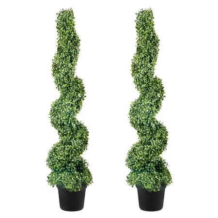 2 pcs. Artificial Boxwood Tower Topiary Spiral Artificial Plant 122cm high Decorative Plant Green Plastic PE Iron Topiary Plants incl. 10 pcs. Replacement Leaves