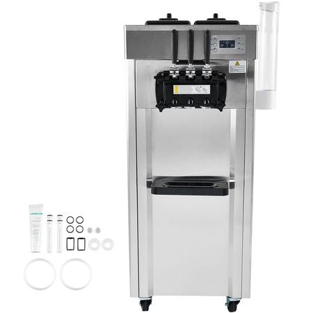 2200W Commercial Soft Ice Cream Machine 3 Flavors 5.3 to 7.4Gallon per Hour PreCooling at Night Auto Clean LCDPanel for Restaurants Snack Bar, Sliver