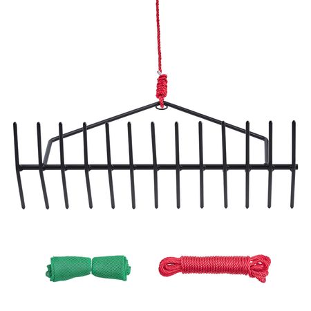 24 in Aquatic Weed Rake, 8.7 in Double Sided Lake Weed Rake, Pond Weeds Cutter with 30ft Rope, Tie Hole, No Assembly Required, Lightweight Muck Lilypad Clearing Tool for Pond, Lake, Rivulet