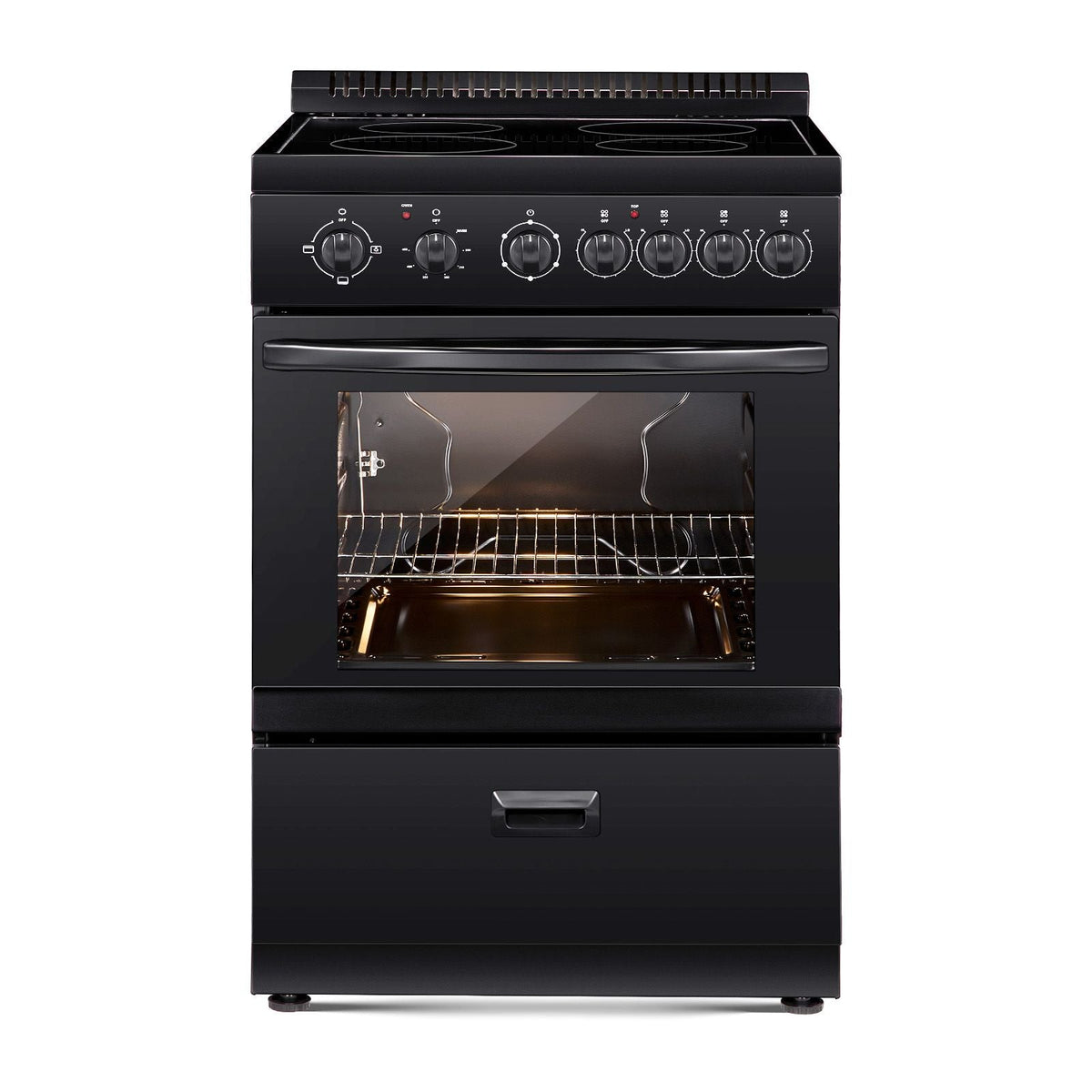 24 in Electric Range Oven, 2.7 Cu. Ft. Capacity Compact Freestanding Oven, Stainless Steel Kitchen Stove with 4 Burners, Easy Reach Rack, Storage Drawer, Drip Pan, Indicator Light(No Power Cord)
