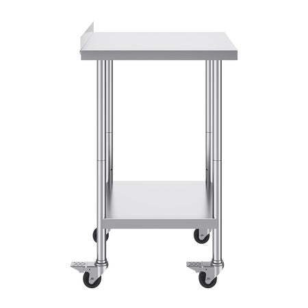 24 x 24 x 40 Inch Stainless Steel Work Table, Commercial Food Prep Worktable with Casters, Heavy Duty Prep Worktable, Metal Work Table with Adjustable Height for Restaurant, Home and Hotel