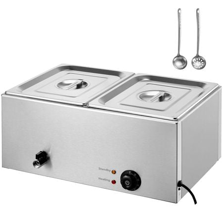 24QT Commercial Food Warmer, 2-Pan Electric Steam Table, 1200W Professional Countertop Stainless Steel Buffet Bain Marie with 86-185 Fahrenheit Temp Control