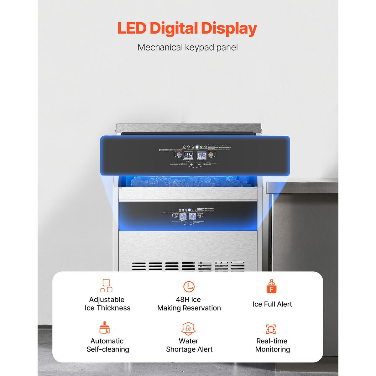265lbs/24H Commercial Ice Maker, 108 Ice Cubes in 15 Minutes, Freestanding Ice Maker Machine with 66lbs Large Storage Capacity for Bar Office Restaurant, with LED Digital Display & Self-Cleaning