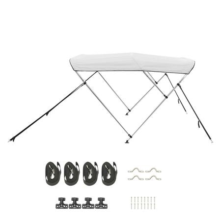 3 Bow Boat Bimini Tops, 600D Polyester Canopy with Aluminum Alloy Frame, Waterproof & Sun Shade Boat Awning Canopy with Storage Bag, 2 Support Poles, 4 Straps, 6'Lx(54"-60")Wx46"H, Light Grey