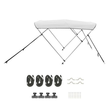 3 Bow Boat Bimini Tops, 600D Polyester Canopy with Aluminum Alloy Frame, Waterproof & Sun Shade Boat Awning Canopy with Storage Bag, 2 Support Poles, 4 Straps, 72"Lx(79"-84")Wx46"H, Light Grey