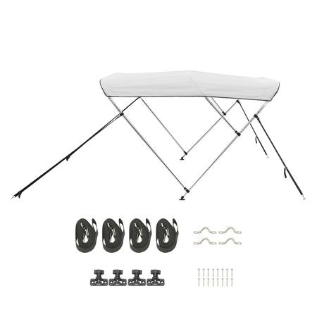 3 Bow Boat Bimini Tops, 600D Polyester Canopy with Aluminum Alloy Frame, Waterproof & Sun Shade Boat Awning Canopy with Storage Bag, 2 Support Poles, 4 Straps, 72"Lx(85"-90")Wx46"H, Light Grey