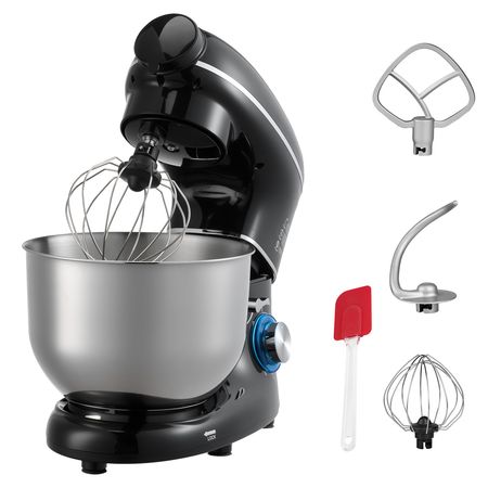 3-in-1 Multifunctional Stand Mixer, 6QT Stainless Steel Bowl, 660W 6+P Speeds Tilt-head Food Mixer with Dough Hook, Wire Whip, Flat Beater, Meat Grinder, Juice Blender, for Baking Mixing, Black