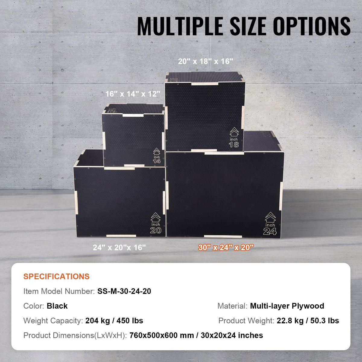 3 in 1 Plyometric Jump Box, 30/24/20 Inch Wooden Plyo Box, Platform & Jumping Agility Box, Anti-Slip Fitness Exercise Step Up Box for Home Gym Training, Conditioning Strength Training, Black
