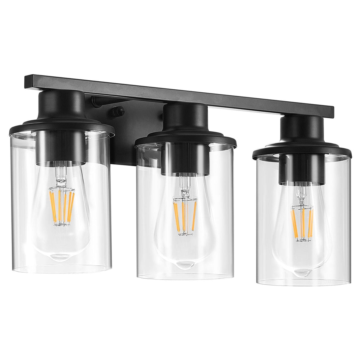 3-Light Bathroom Light Fixtures, Modern Vanity Light Fixture over Mirror, Bathroom Wall Sconce Lamp with Clear Glass Shade, E26 Ceramic Socket for Bedroom Living Room Hallway (Bulb Not Included)