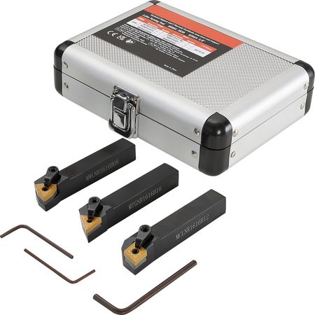 3 Pieces Indexable Lathe Turning Tool Holder, 5/8 in, CNC Heavy-Duty Metal Lathe Cutting Tools, with Tin Coated Carbide Inserts Aluminum Case, for Turning Grooving Threading Cut Off Holders Set