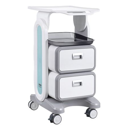 3 Tiers Lab Carts, Lab Utility Cart with 2 Drawers & 1 Top Tray, Mobile Medical Cart with ABS Material, Lab Rolling Cart with 4 Silent Wheels for Lab, Clinic, Hospital, Salon, White