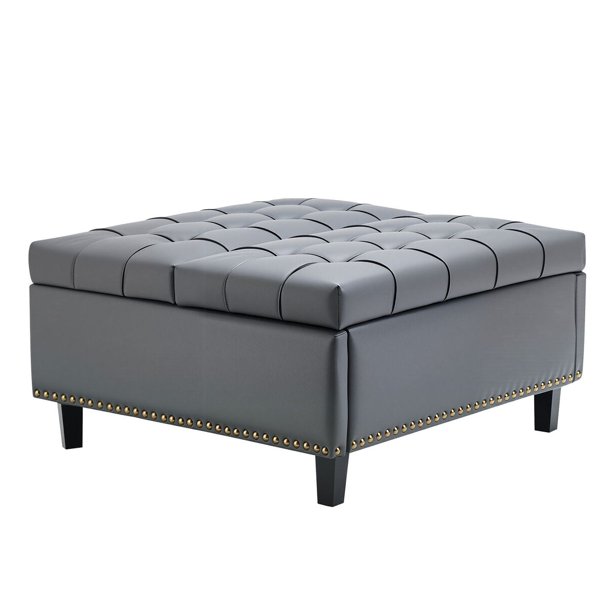 31 in Square Leather Ottoman with Storage, Upholstered Tufted Button Coffee Table Ottoman with Lift-Top & Flip Design, PU Leather High-Density Sponge for Living Room, Bedroom, Dorm, Grey
