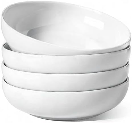 LE TAUCI Pasta Bowls 45 oz, Salad Bowls Set for Serving Soup, Pasta, Noodle, Dinner, Large Kitchen Bowl Plates, Microwave Safe - 8.5 Inch, Set of 4, White