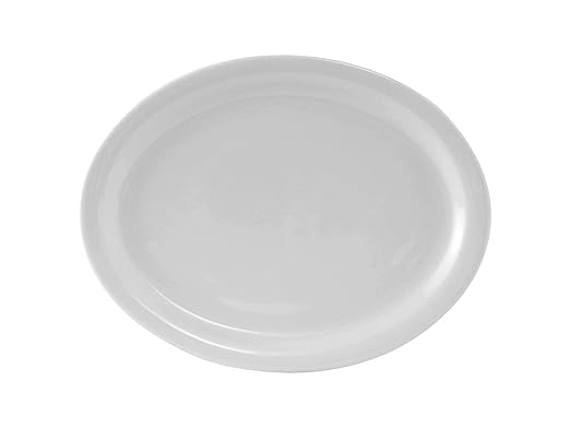 Tuxton China CLH-114 Platter, 11-1/8" x 8-5/8", Oval, Narrow Rim, Microwave and Dishwasher Safe, Oven Proof, Fully Vitrified, Colorado, Porcelain White, Pack of 12