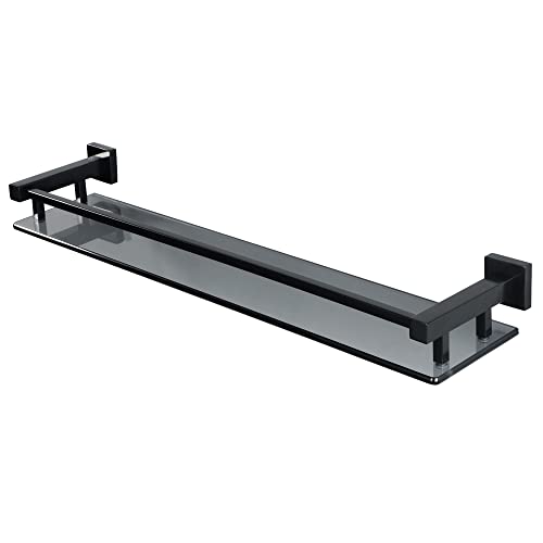 Alise Glass Bathroom Shelves Wall Mounted, 24 Inch Matte Black Tempered Floating Shelves Bathroom, Stainless Steel Bathroom Glass Shelf - color: Matte Black, size: 24 Inch