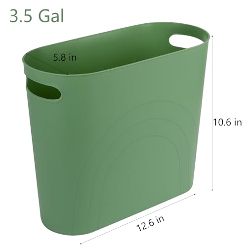 rejomiik Small Trash Can, 3.5 Gallon Slim Garbage Can Plastic Waste Basket with Handles Container Bin for Narrow Spaces Bathroom, Bedroom, Kitchen, Office at Home, Green - color: Green, size: 1 pack