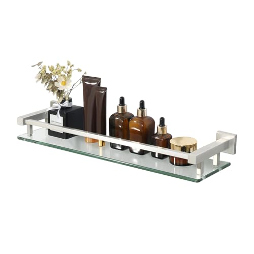 Alise Glass Shelf for Bathroom 20 inch, Polished Chrome Glass Floating Shelves, Stainless Steel Glass Bathroom Shelves Wall Mounted - color: Polished Chrome, size: 20 Inch