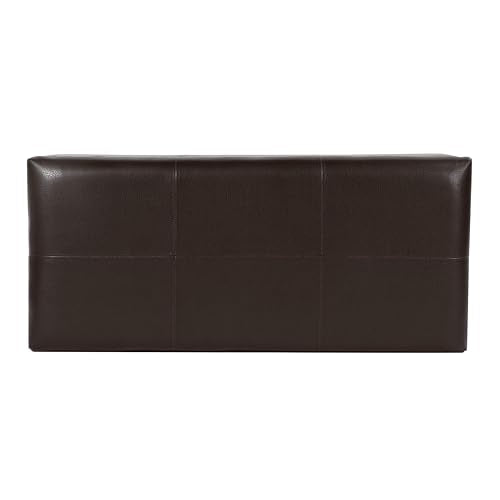 HomePop Espresso Faux Leather Storage Cocktail Bench with Nailhead Trim - color: Espresso Brown