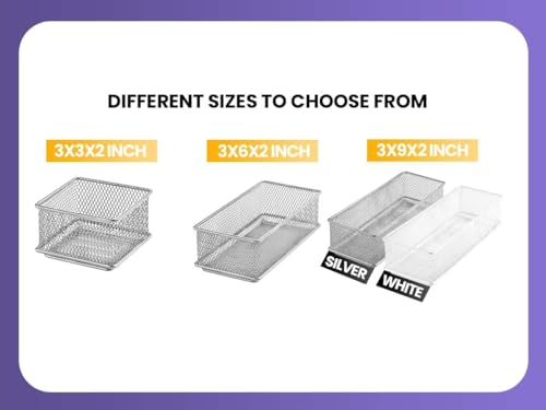 YBM HOME Silver Mesh Drawer Cabinet and or Shelf Organizer Bins, School Supply Holder Office Desktop Organizer Basket (1, 3x15x2 Inch) - size: 3x15x2 Inch