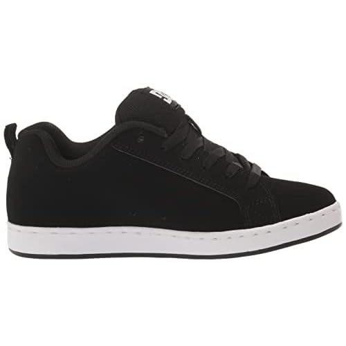 DC Women's Court Graffik Casual Low Top Skate Shoe, Black/White Stencil, 8.5