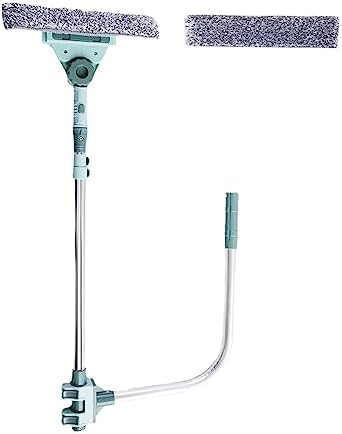 Window Cleaner Squeegee, External Window Washer U Shape Window Cleaner Window Squeegee with Long Handle for Car Windshield Tiles Wall Clean (Horizontal Head)