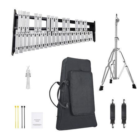 32 Note Glockenspiel Xylophone Bell Kit, Professional Percussion Instrument Set with Mallets, Drum Sticks, Music Stand, Adjustable Stand and Carrying Bag for Students & Adults