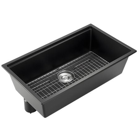 33 inch Kitchen Sink Workstation, Undermount Granite Sink, Drop-In Single Bowl Farmhouse Basin with Multiple Accessories, Household Dishwasher Sinks for RV, Prep Kitchen, and Bar (Black)