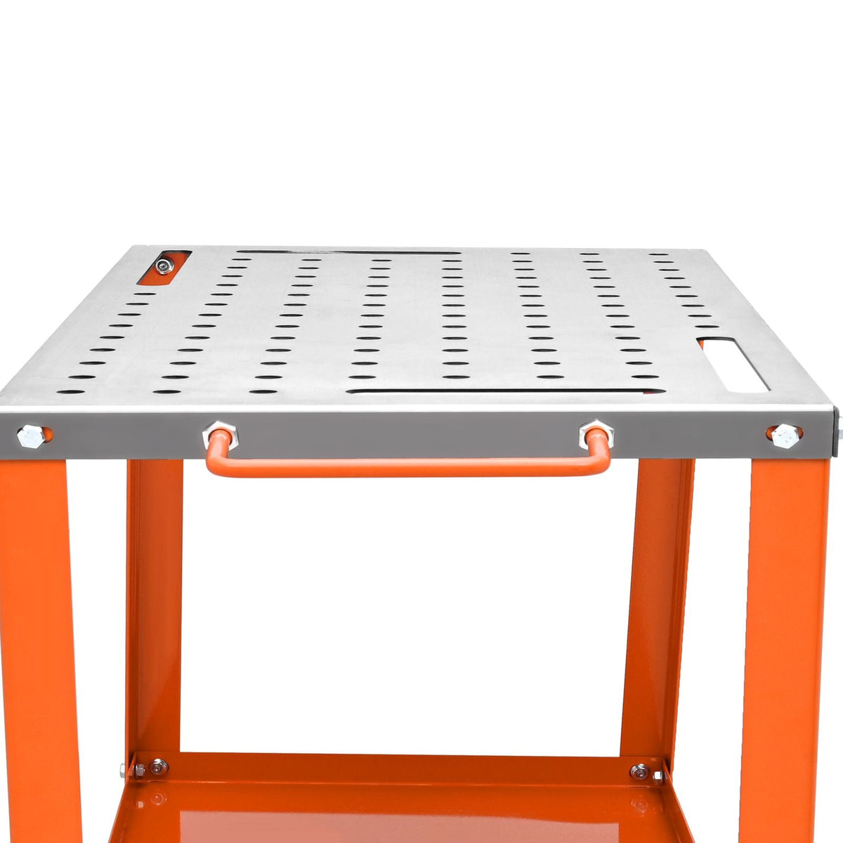 36" x 18" Welding Table, 1200lbs Load Capacity Steel Welding Workbench Table on Wheels, Portable Work Bench with Braking Lockable Casters, 4 Tool Slots, 5/8-inch Fixture Holes, Tool Tray